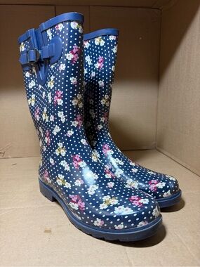 Merona Navy Floral Polka Dot Rain Boots Sz 9
